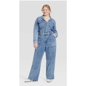 Universal Thread NWT Womens Size 8 Long Sleeve Baggy Utility Blue Denim Jumpsuit